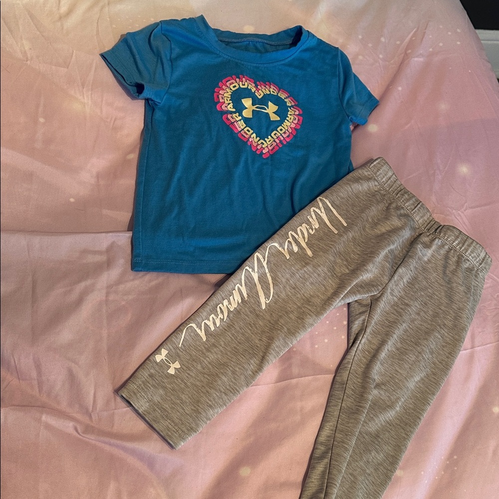 Under Armour Teal Tee and Heather Gray Leggings Set size 4t girls